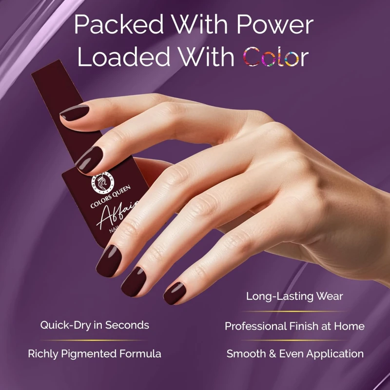 Colors Queen Affair Nail Polish - 54 - Burnt Maroon, 13ml | Rich Pigmentation, Quick Drying, Long Lasting Nail Paint | Chip Resistant, No Harmful Chemicals, Semi Matte Nail Polish for Women - Thumbnail 3